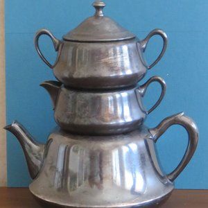 Whimsical Vintage Crescent Silver Plate Stacking 4 Piece Tea Set